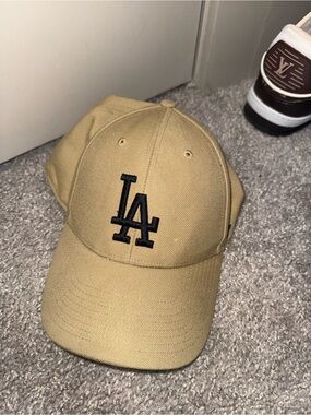 LA Logo Baseball Cap in Tan with Black Embroidery